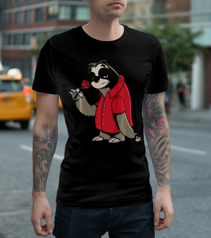 Romantic Sloth Valentine with Red Rose T-Shirt
