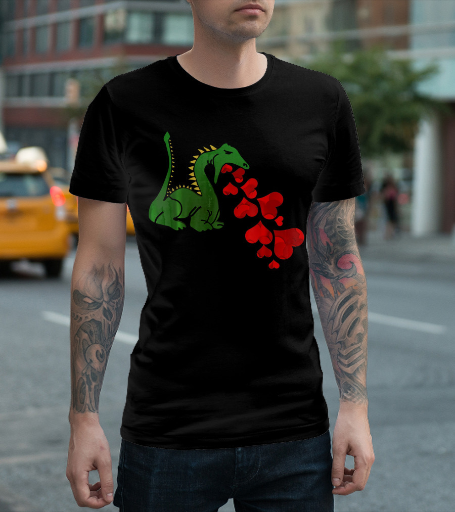 T Rex Dinosaur Valentines Day Hearts Breath T-Shirt