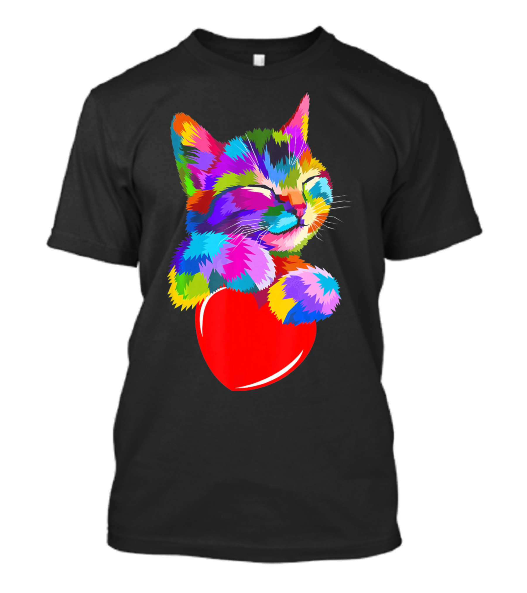 This Valentines My Cat Holds My Heart Colorful Kitten With Red Heart T-Shirt