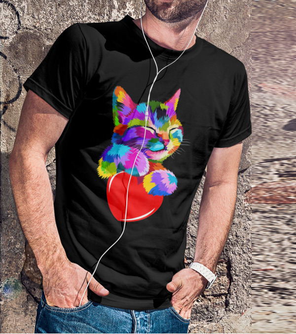 This Valentines My Cat Holds My Heart Colorful Kitten With Red Heart T-Shirt