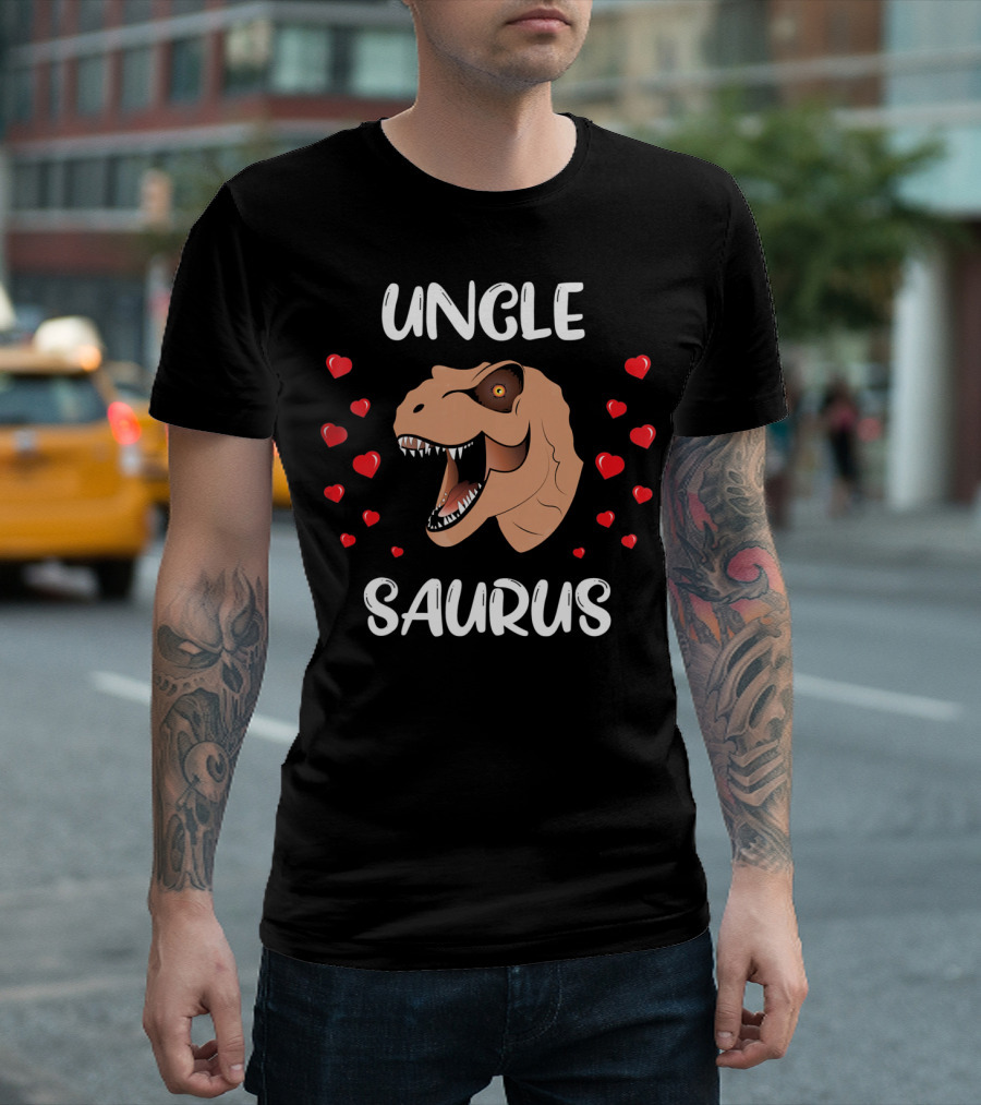 Uncle Saurus Valentine's Dinosaur with Hearts T-Shirt