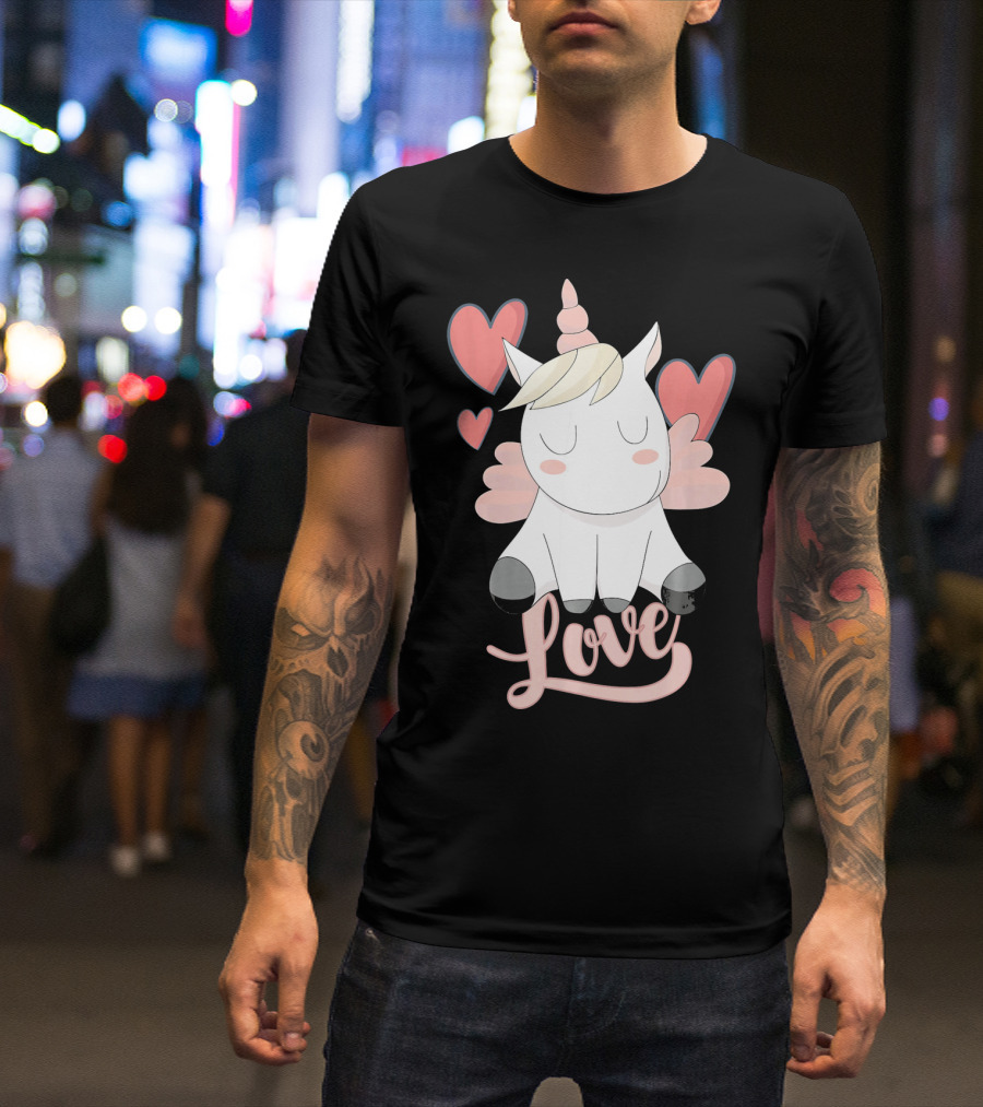 Love Unicorn With Hearts Valentine's Day T-Shirt