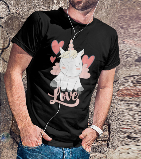 Love Unicorn With Hearts Valentine's Day T-Shirt