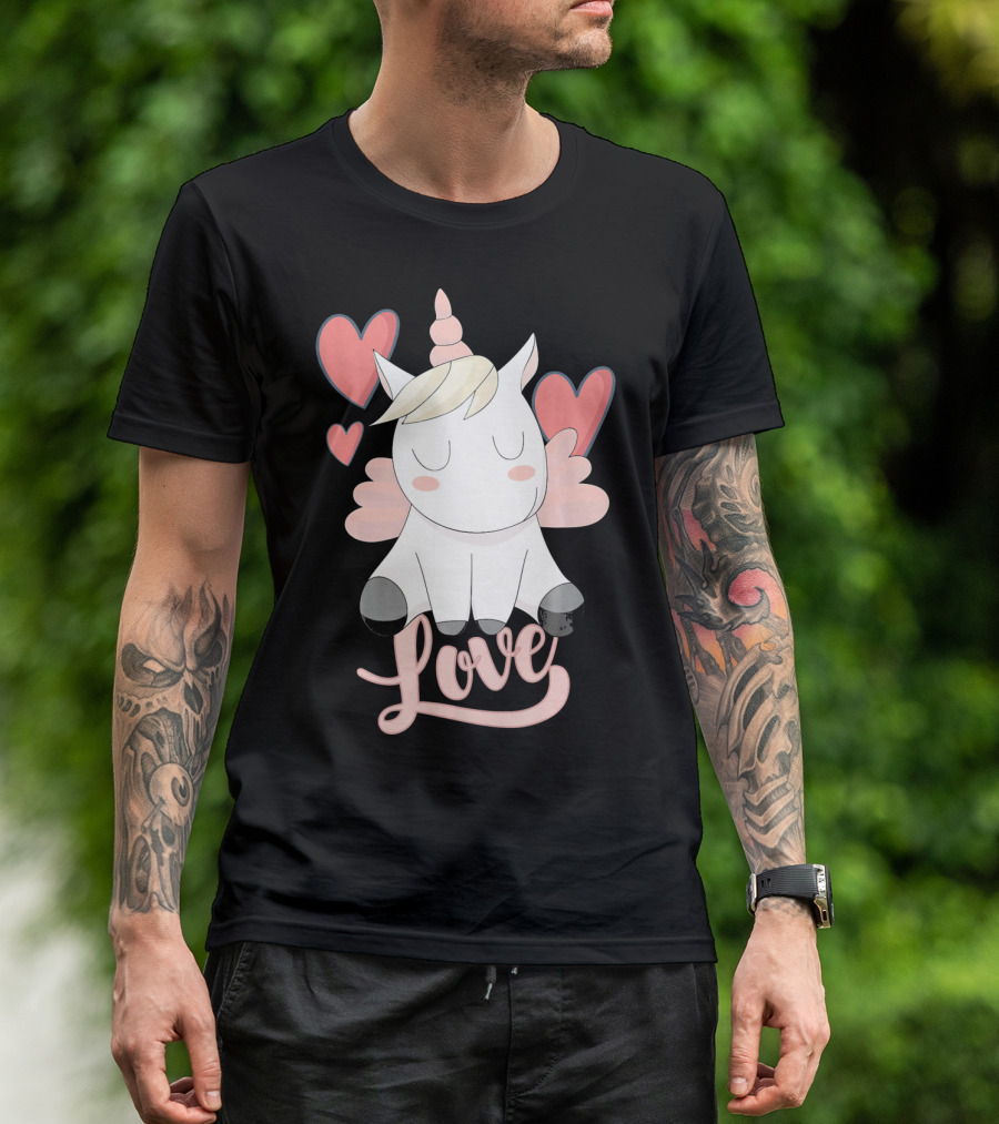 Love Unicorn With Hearts Valentine's Day T-Shirt