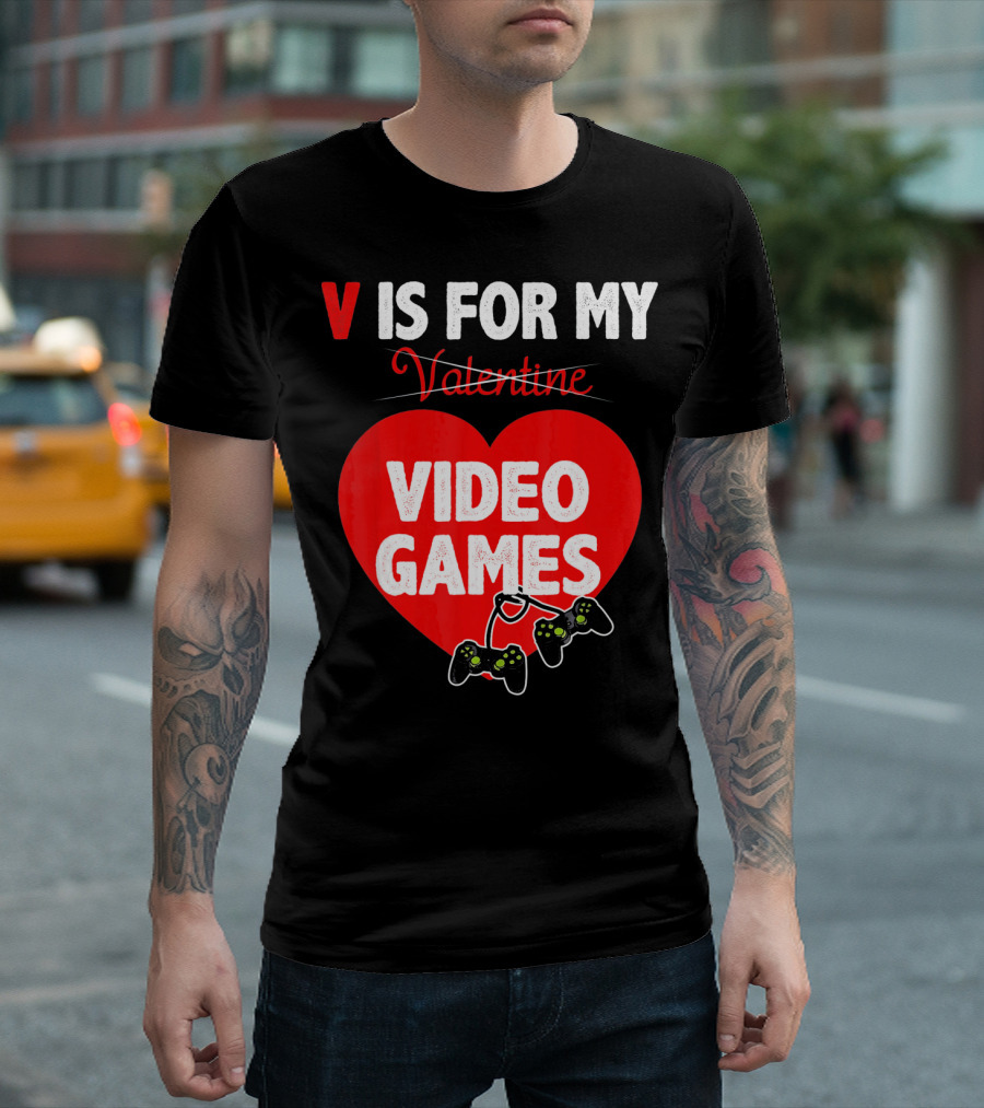 V Is For My Valentine Video Games Red Heart T-Shirt