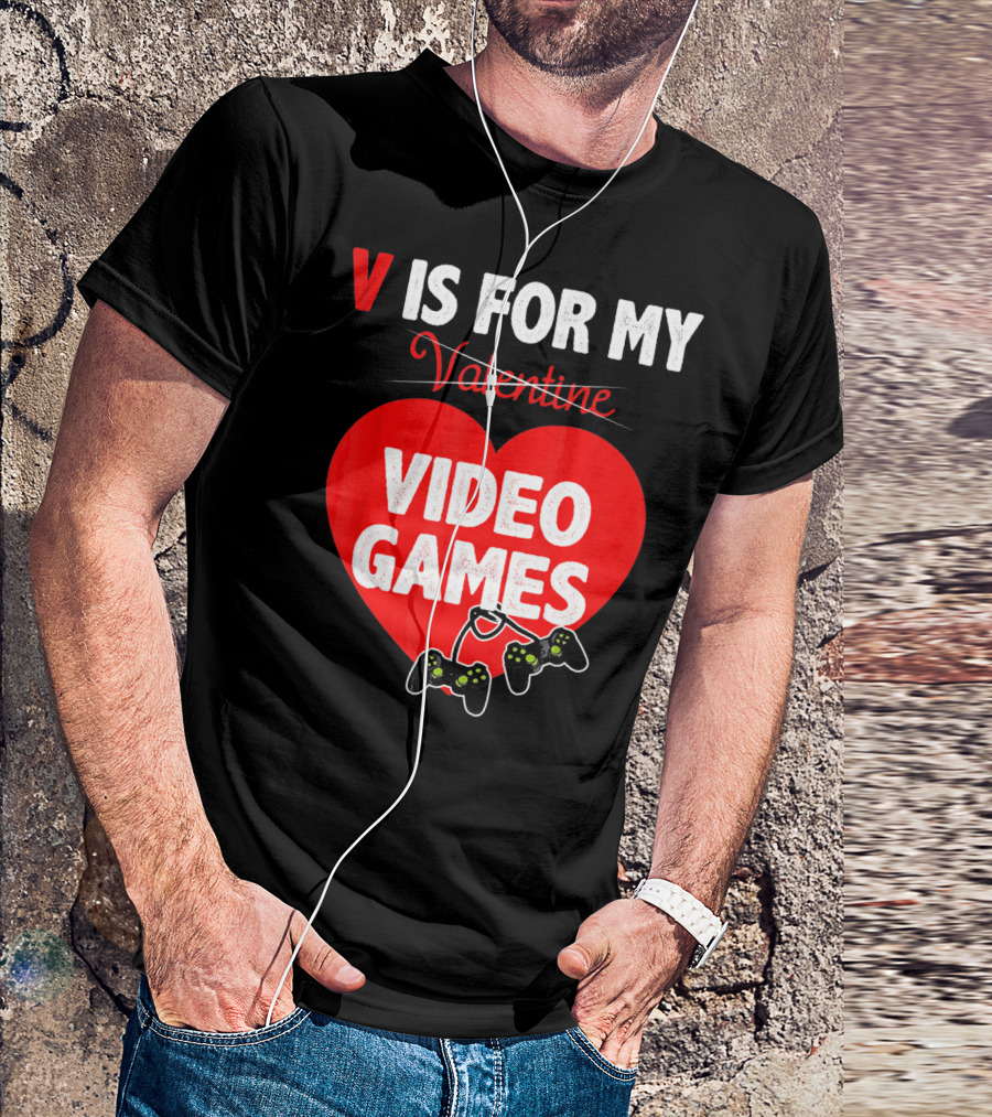 V Is For My Valentine Video Games Red Heart T-Shirt