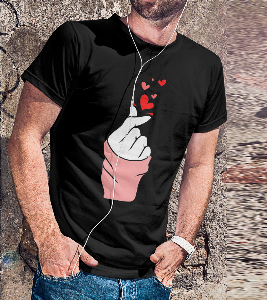 Korean Finger Heart Gesture With Floating Hearts For Valentine's Day T-Shirt