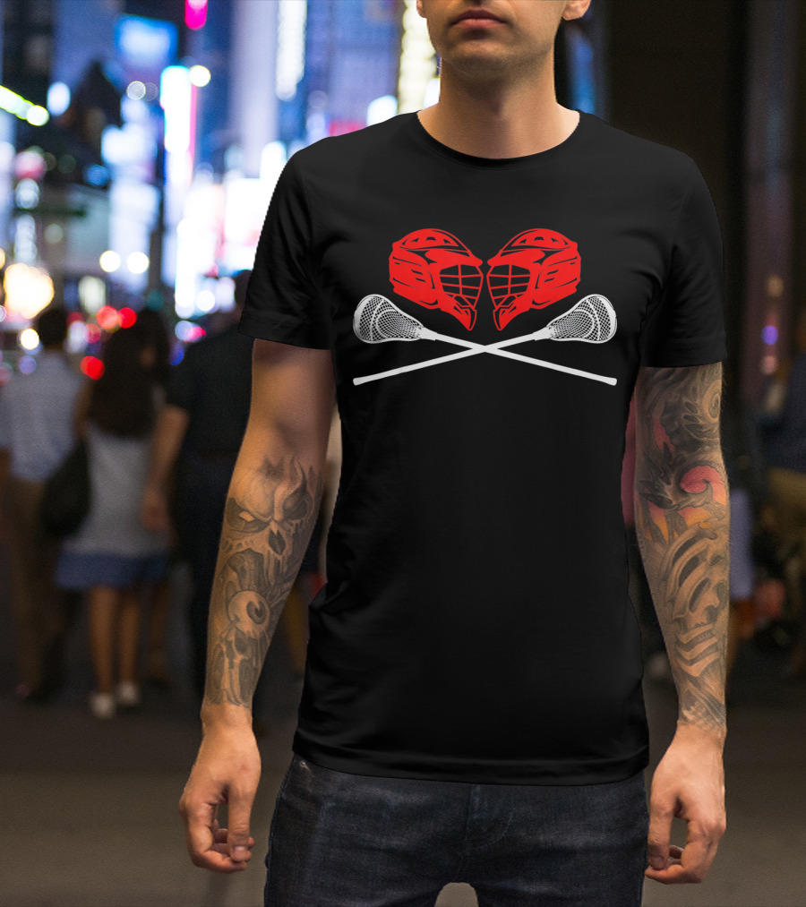 Valentine Lacrosse Helmets And Sticks Crossed Adults T-Shirt