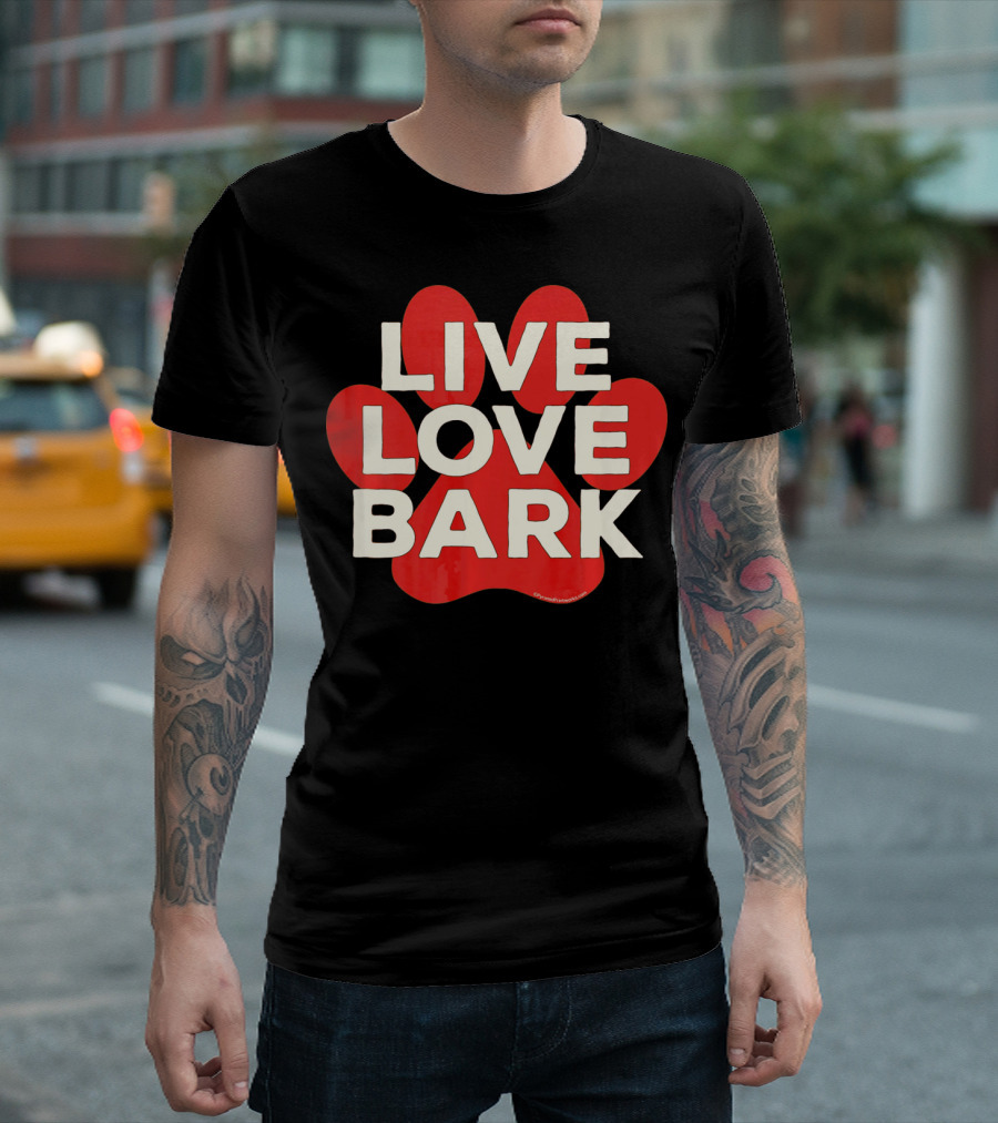 Live Love Bark Retro Red Dog Paw T-Shirt