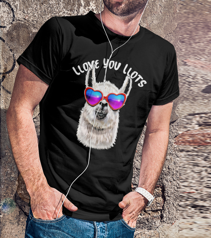 Llove You Llots Llama With Heart Sunglasses Valentines Day T-Shirt