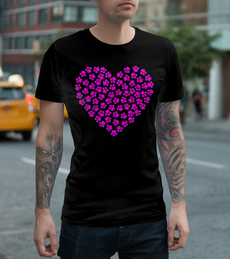 Valentines Day Pink Paws Heart T-Shirt