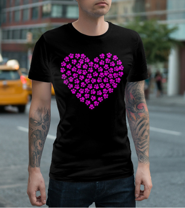 Valentines Day Pink Paws Heart T-Shirt