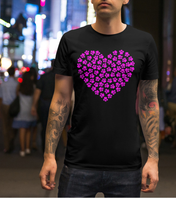 Valentines Day Pink Paws Heart T-Shirt