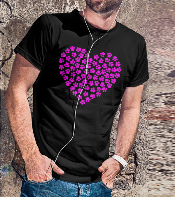 Valentines Day Pink Paws Heart T-Shirt