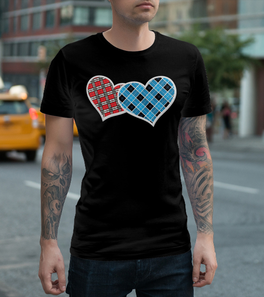 Valentine Buffalo Plaid Red and Blue Heart T-Shirt