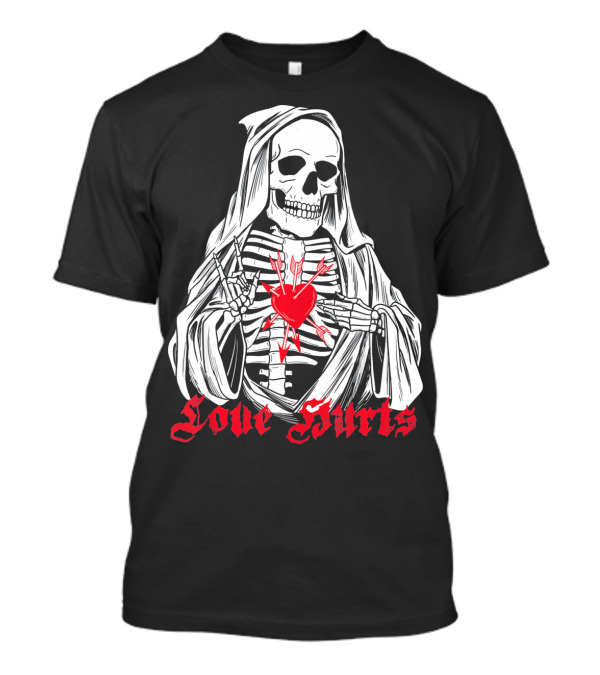 Love Hurts Grim Reaper Skull Heart Arrows Death T-Shirt