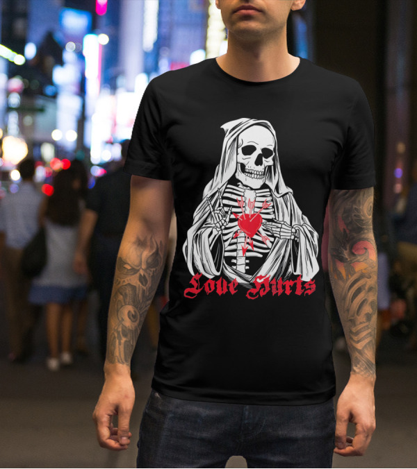 Love Hurts Grim Reaper Skull Heart Arrows Death T-Shirt