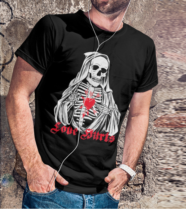 Love Hurts Grim Reaper Skull Heart Arrows Death T-Shirt