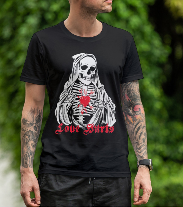 Love Hurts Grim Reaper Skull Heart Arrows Death T-Shirt