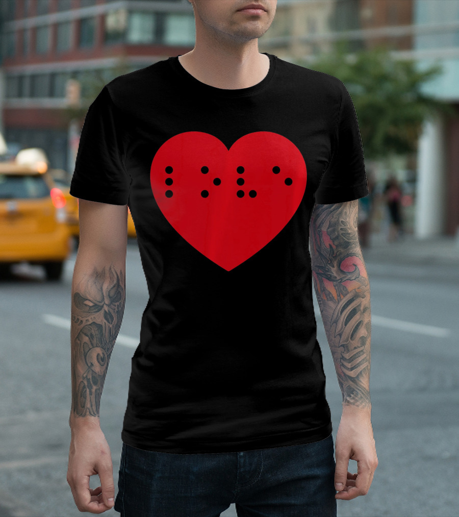 Love in Braille Inside Big Red Heart T-Shirt