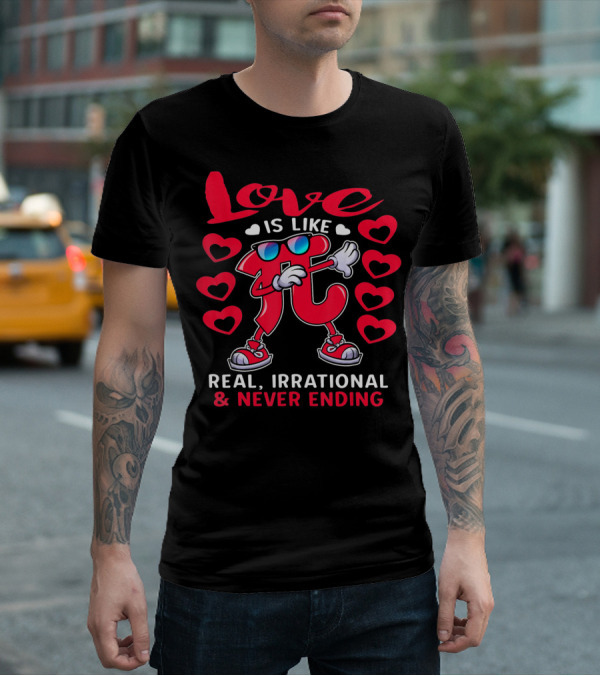 Love Is Like PI Real Irrational Never Ending Valentines Day T-Shirt