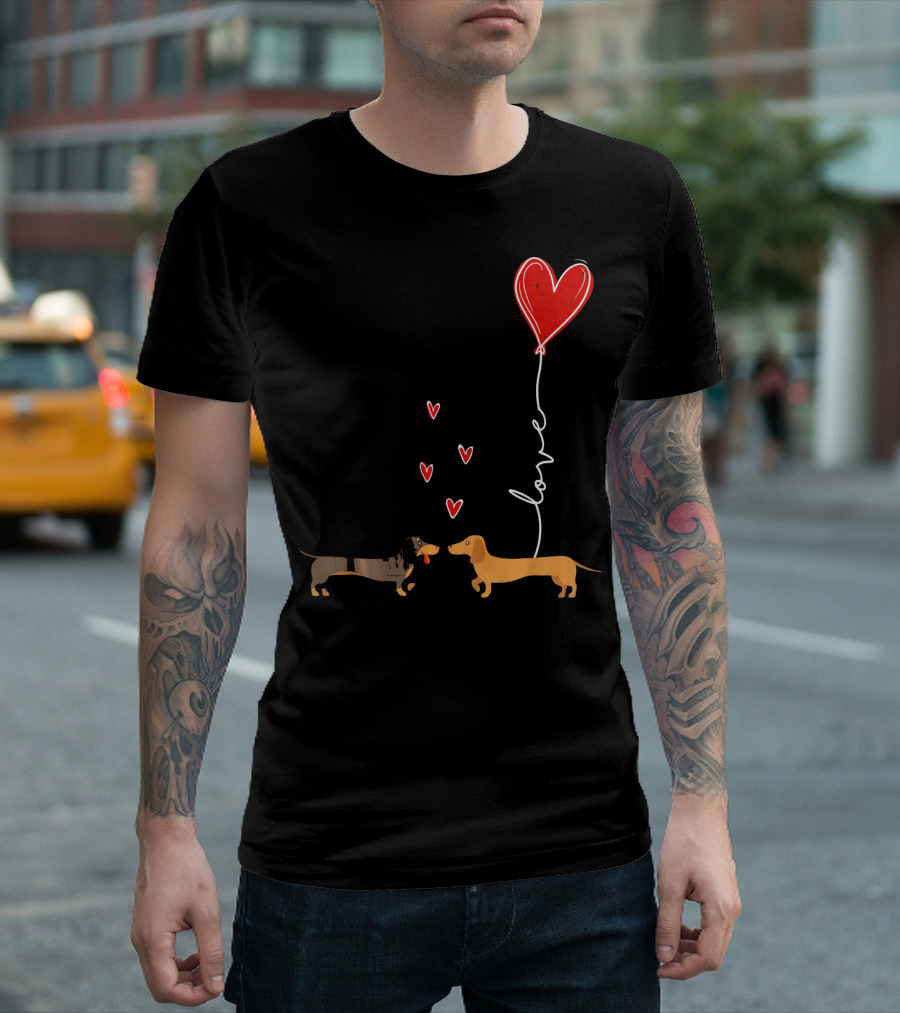 Love Red Heart Balloon Dachshund Couple Connection T-Shirt