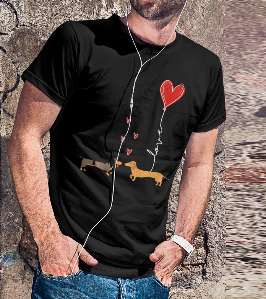 Love Red Heart Balloon Dachshund Couple Connection T-Shirt