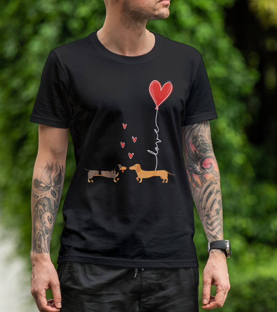 Love Red Heart Balloon Dachshund Couple Connection T-Shirt