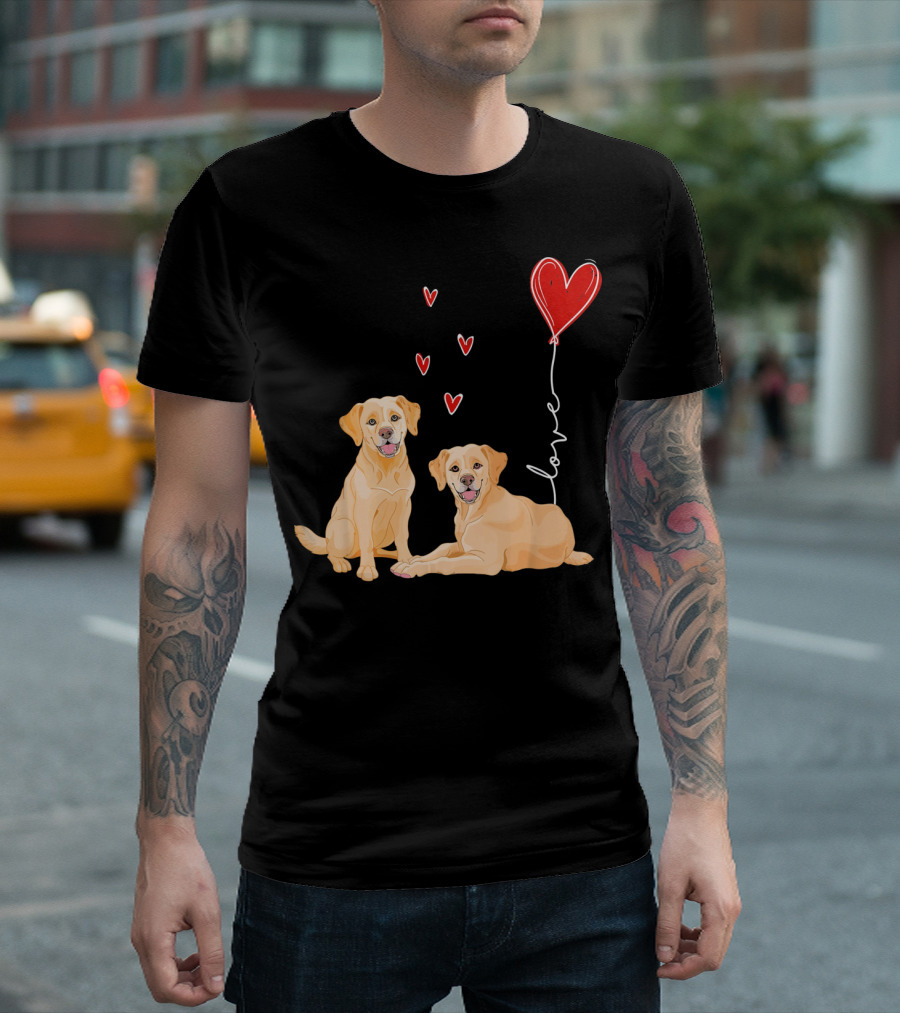 Love Red Heart Balloon Labrador Couple T-Shirt