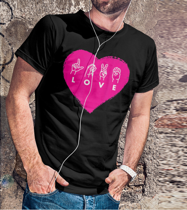 Love Sign Language Pink Valentine's Day Heart T-Shirt