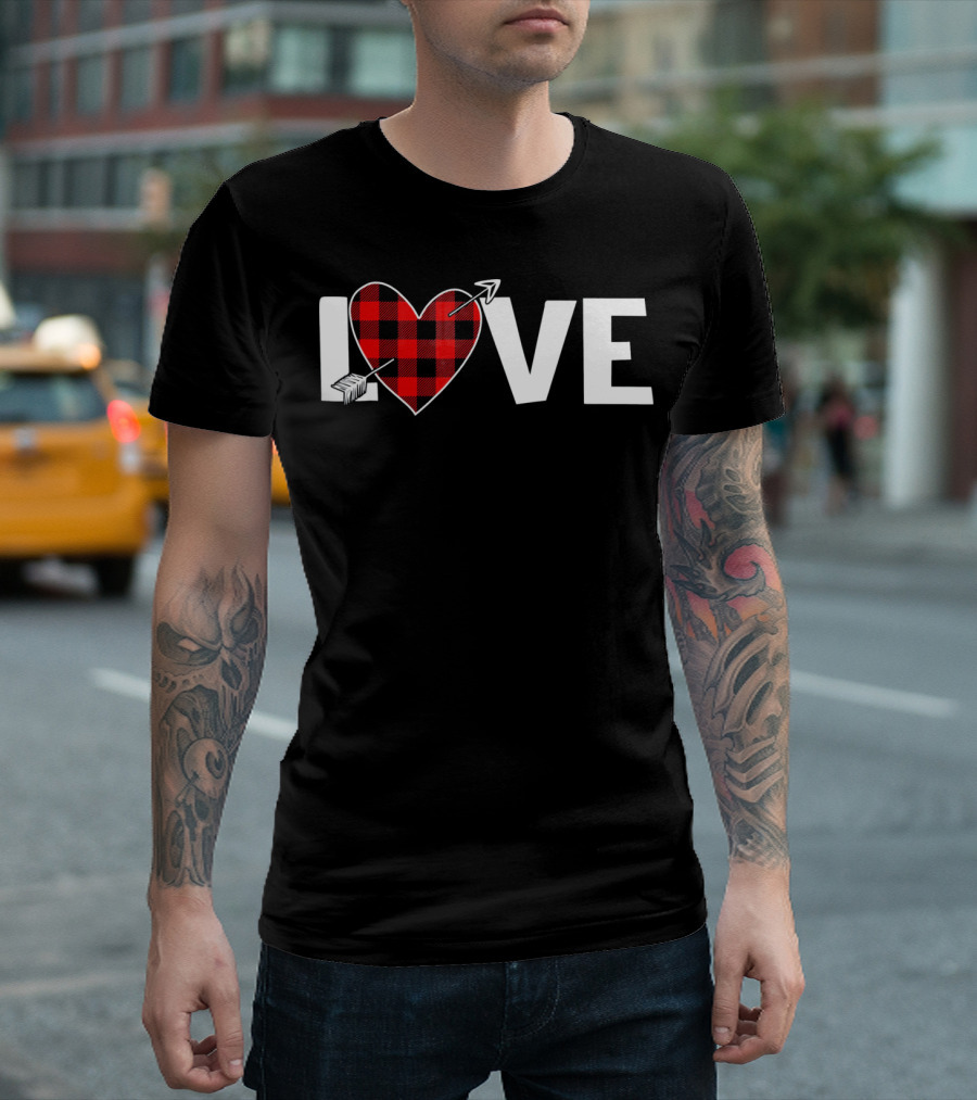 Love Heart Plaid Valentine with Arrow T-Shirt