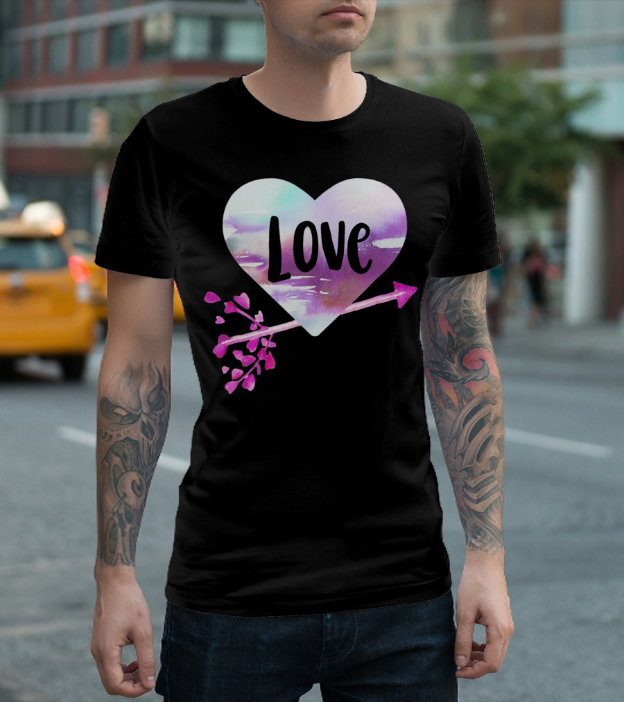 Love Watercolor Heart with Pink Arrow Valentine's T-Shirt