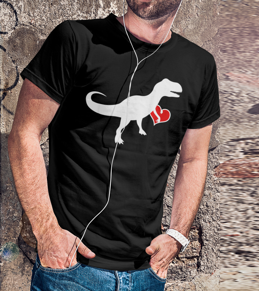 Loveasaurus Dinosaur Holding Heart Valentines T-Shirt