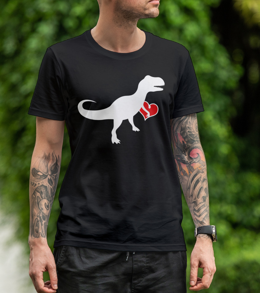 Loveasaurus Dinosaur Holding Heart Valentines T-Shirt