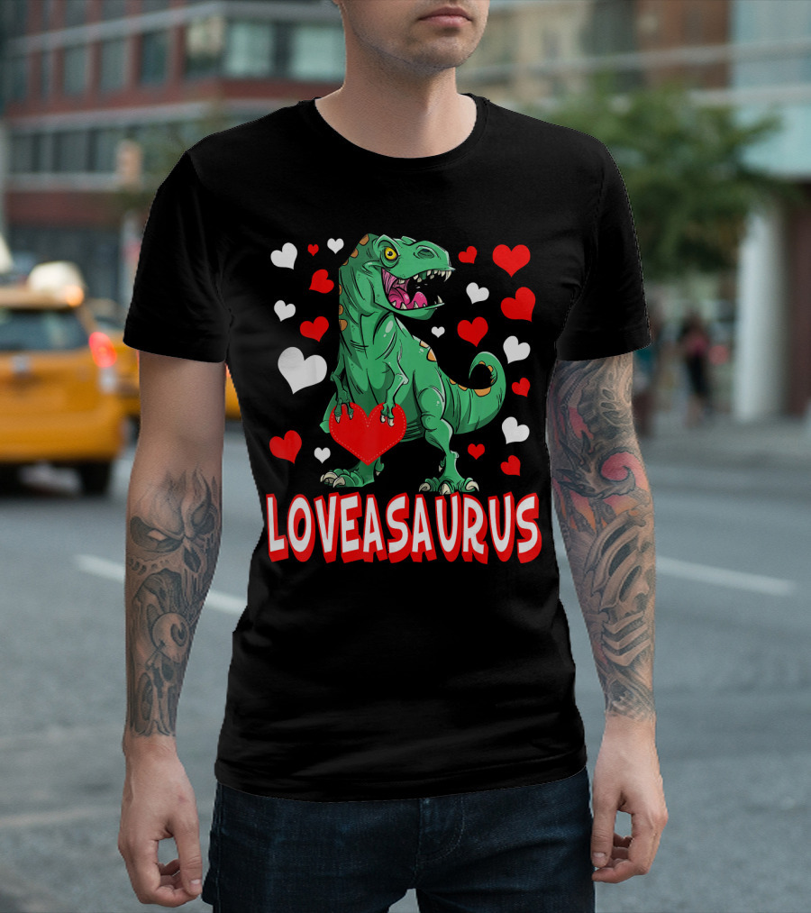 Loveasaurus Dinosaur with Hearts Valentines Day T-Shirt