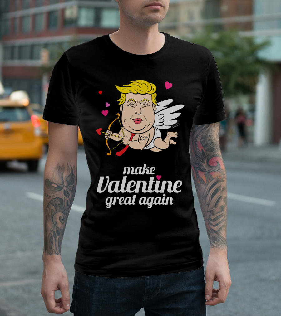 Make Valentine Great Again Cupid with Bow and Hearts T-Shirt