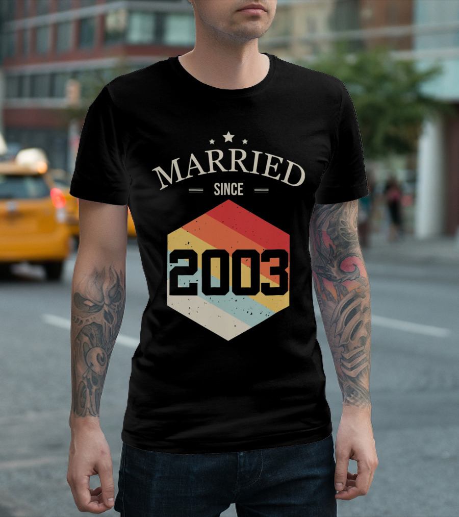Married Since 2003 Vintage Stripes Retro Valentine's T-Shirt