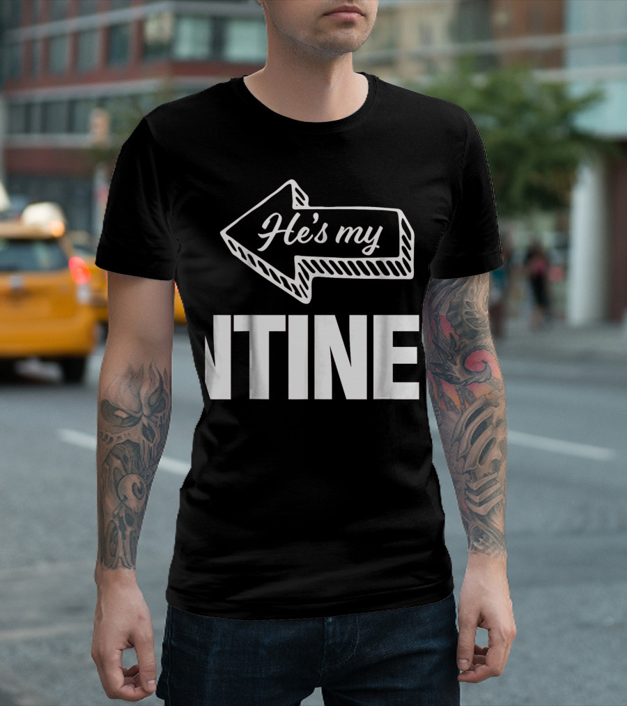 He's My Valentine Left Arrow Mens Matching Valentine T-Shirt