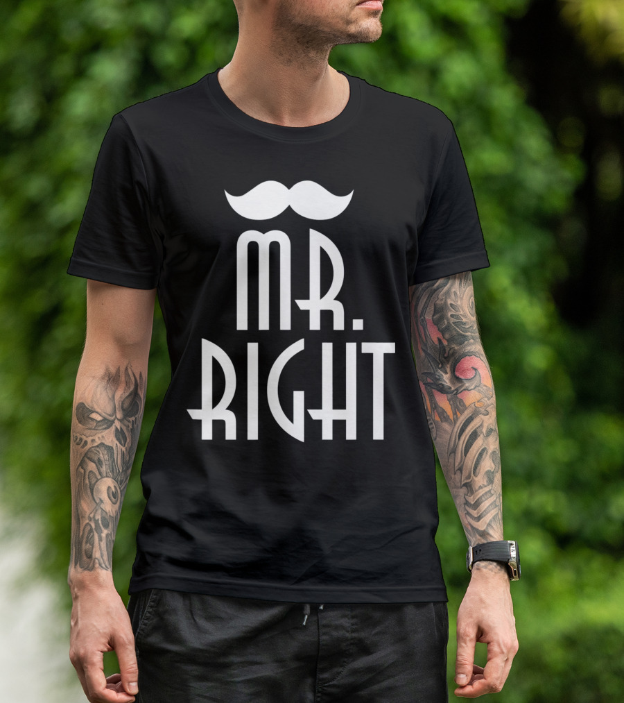 Mens Mr. Right Mrs. Always Right Matching Moustache T-Shirt