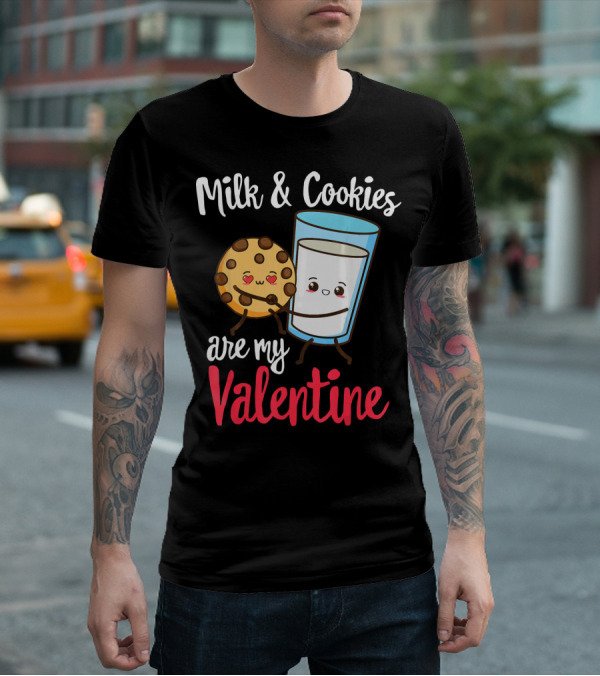 Milk And Cookies Are My Valentine Funny Kawaii Cute Emoji T-Shirt