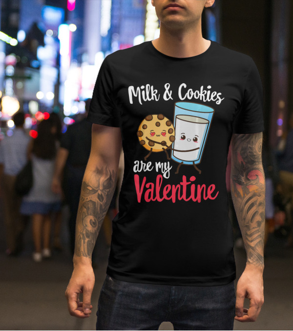 Milk And Cookies Are My Valentine Funny Kawaii Cute Emoji T-Shirt