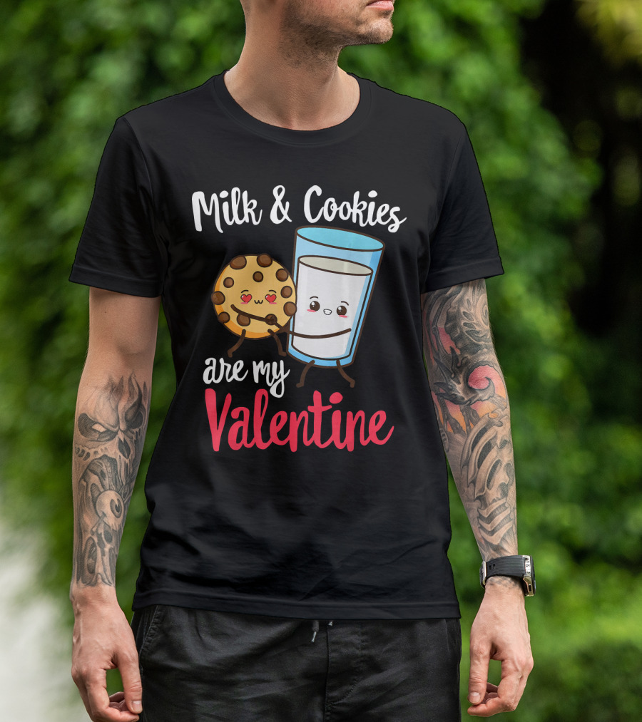 Milk And Cookies Are My Valentine Funny Kawaii Cute Emoji T-Shirt