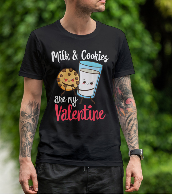 Milk And Cookies Are My Valentine Funny Kawaii Cute Emoji T-Shirt