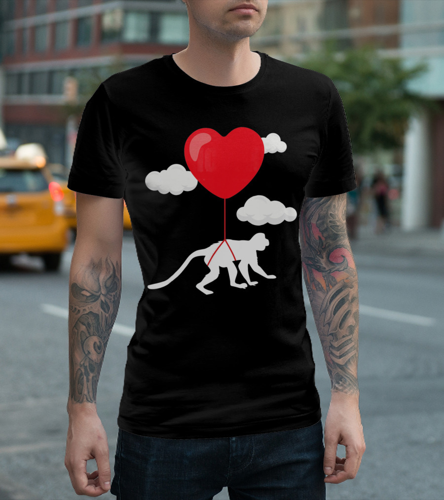 Monkey Heart Balloon Valentines Cloud T-Shirt