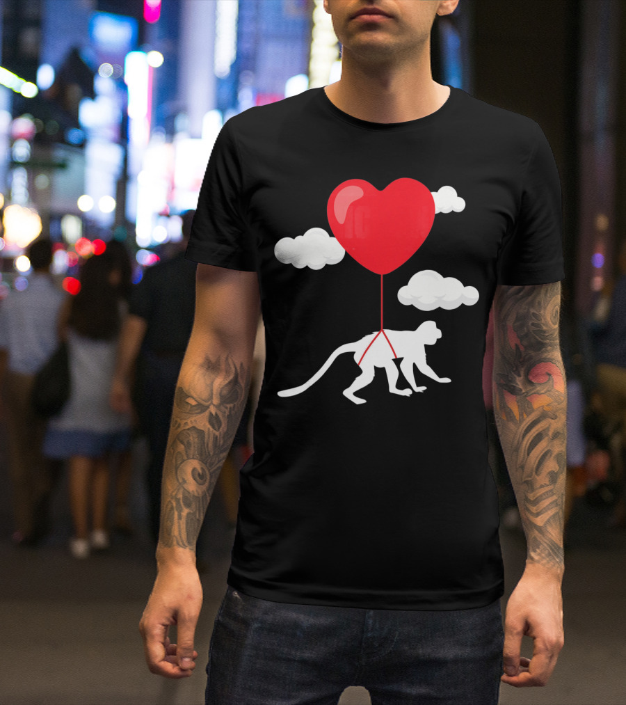 Monkey Heart Balloon Valentines Cloud T-Shirt