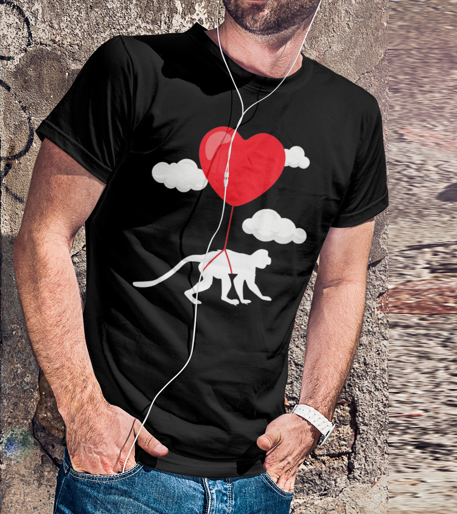 Monkey Heart Balloon Valentines Cloud T-Shirt