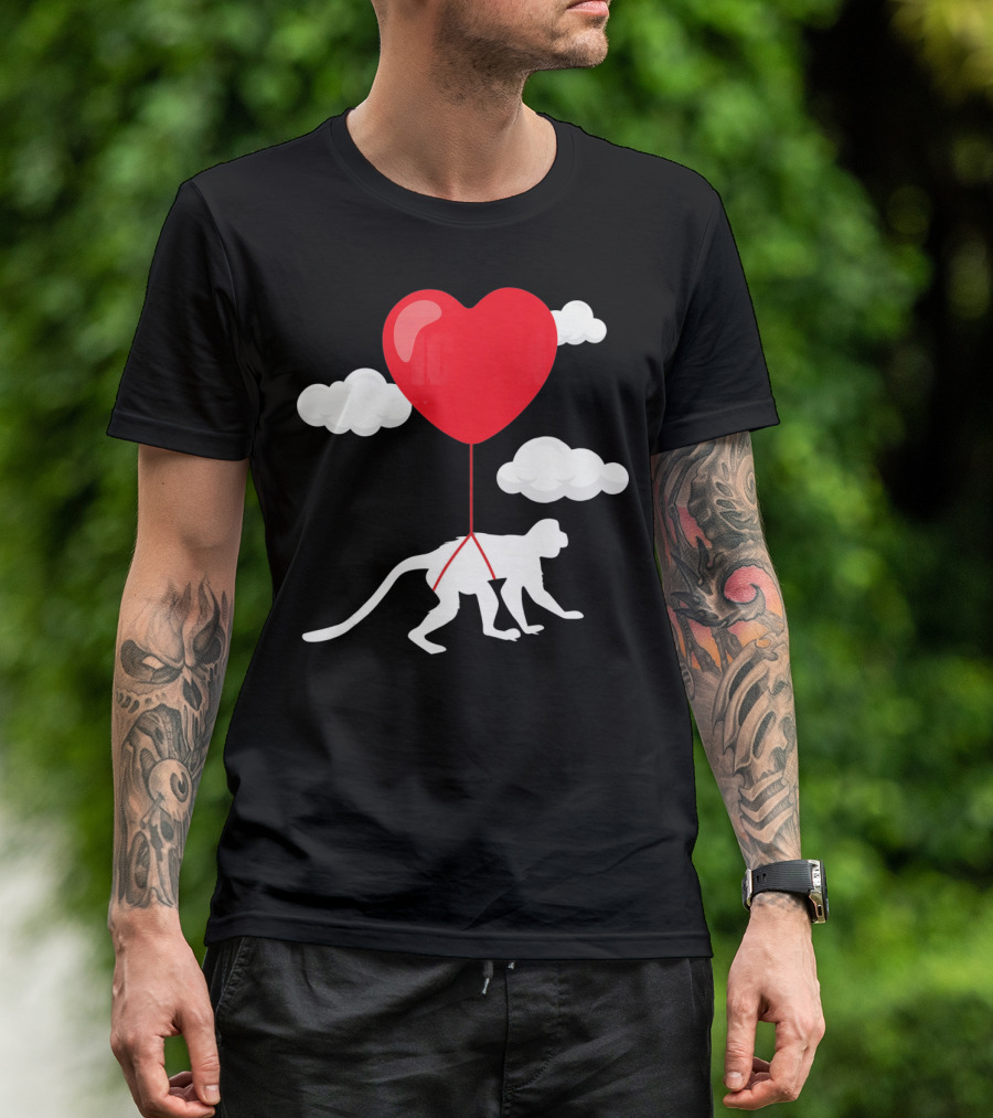 Monkey Heart Balloon Valentines Cloud T-Shirt