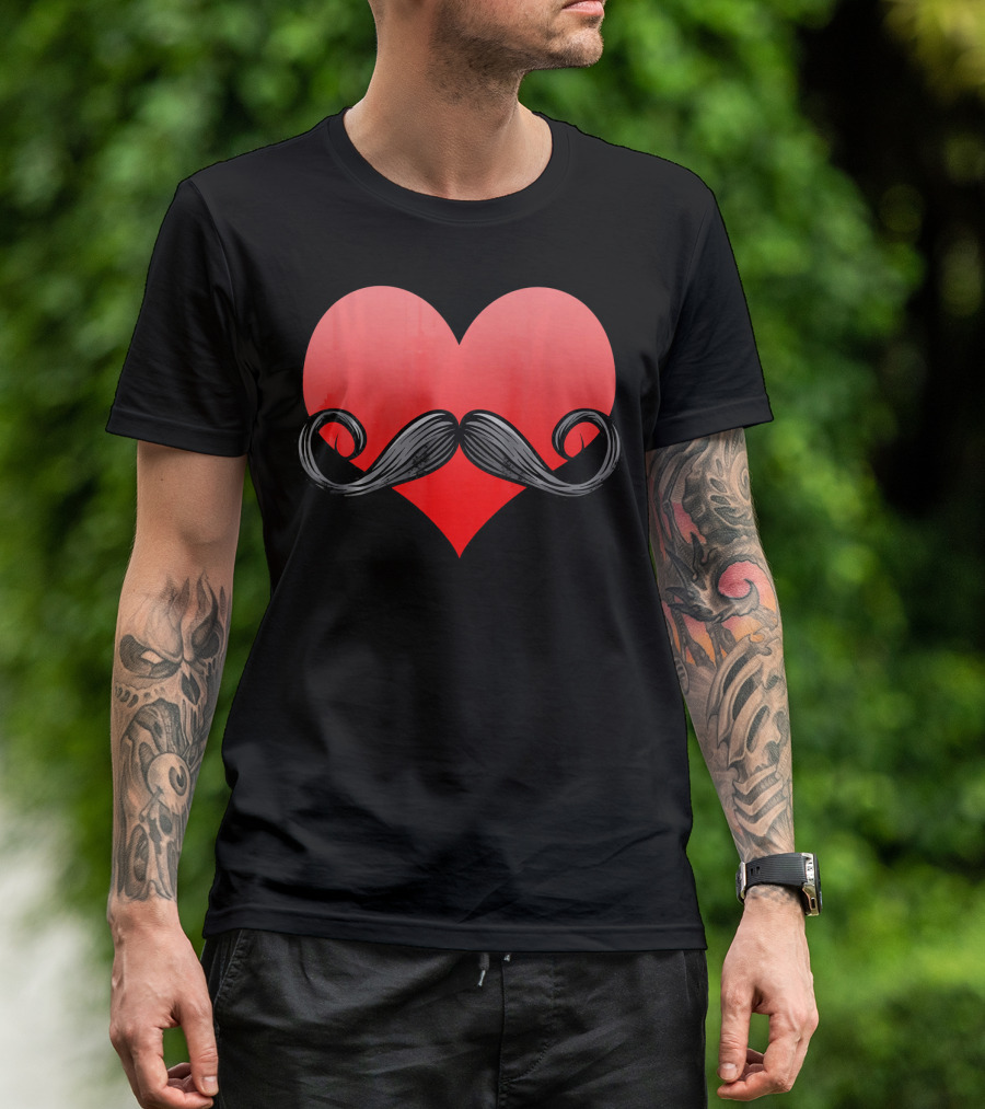Mustache Heart Beard Valentines Day Love T-Shirt