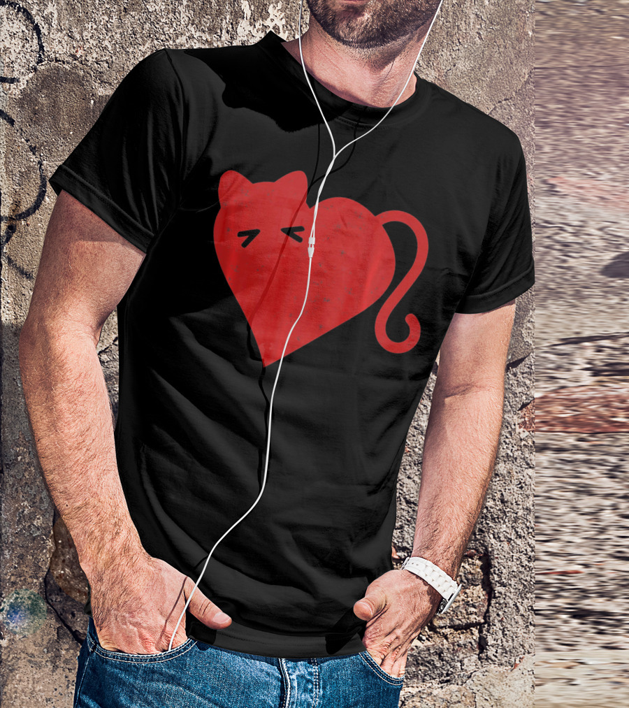 My Cat Is My Valentine Red Heart Distressed Cat Face Tail T-Shirt
