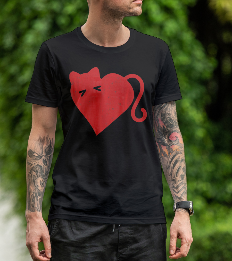 My Cat Is My Valentine Red Heart Distressed Cat Face Tail T-Shirt